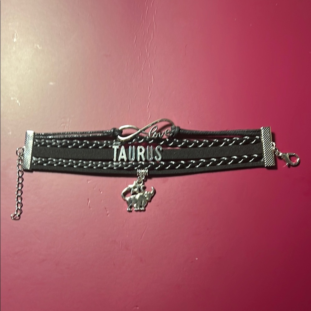 Love infinity sign Black Zodiac Taurus charm Bracelet with Silver Accents